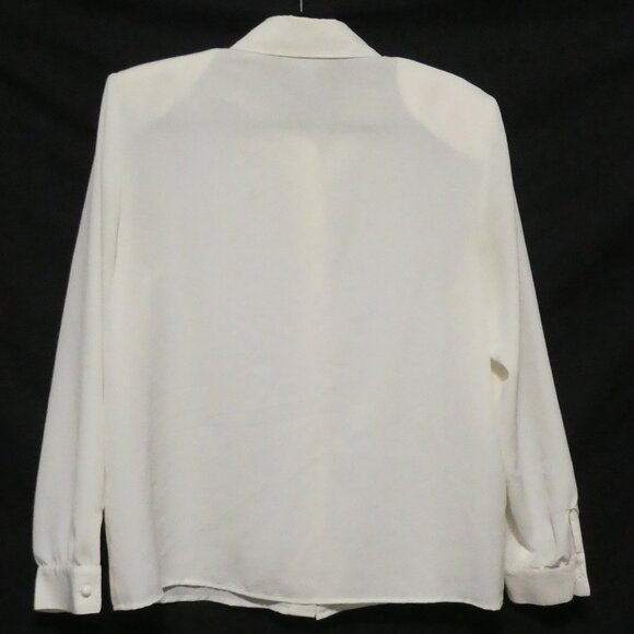 SUSAN HUTTON | size 14 | Elegant White Dress Shirt | Shoulder Pads | Polyester - Picture 2 of 14